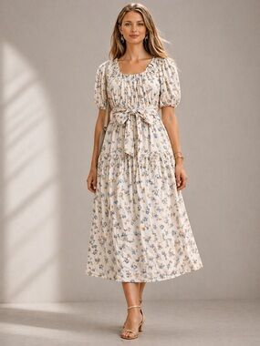 The Great Moonstone Floral Prairie Midi Dress NWT Size M Belted Tiered Cotton